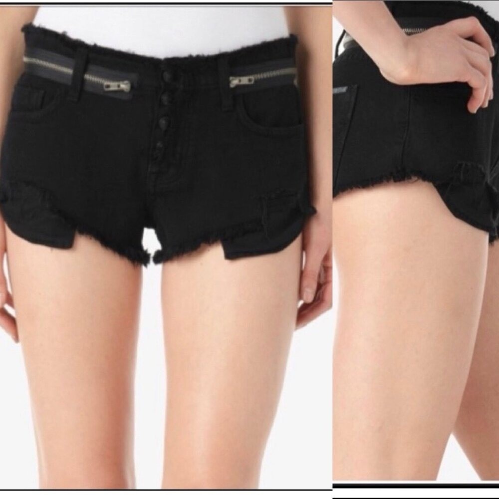 Hudson Denim Shorts Women 25 Black Rebel Cut Off Button Fly Zipper Hot Low Rise